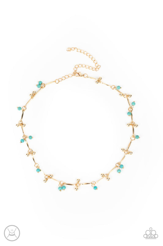 Sahara Social - Gold Choker Paparazzi Accessories with Turquoise beads