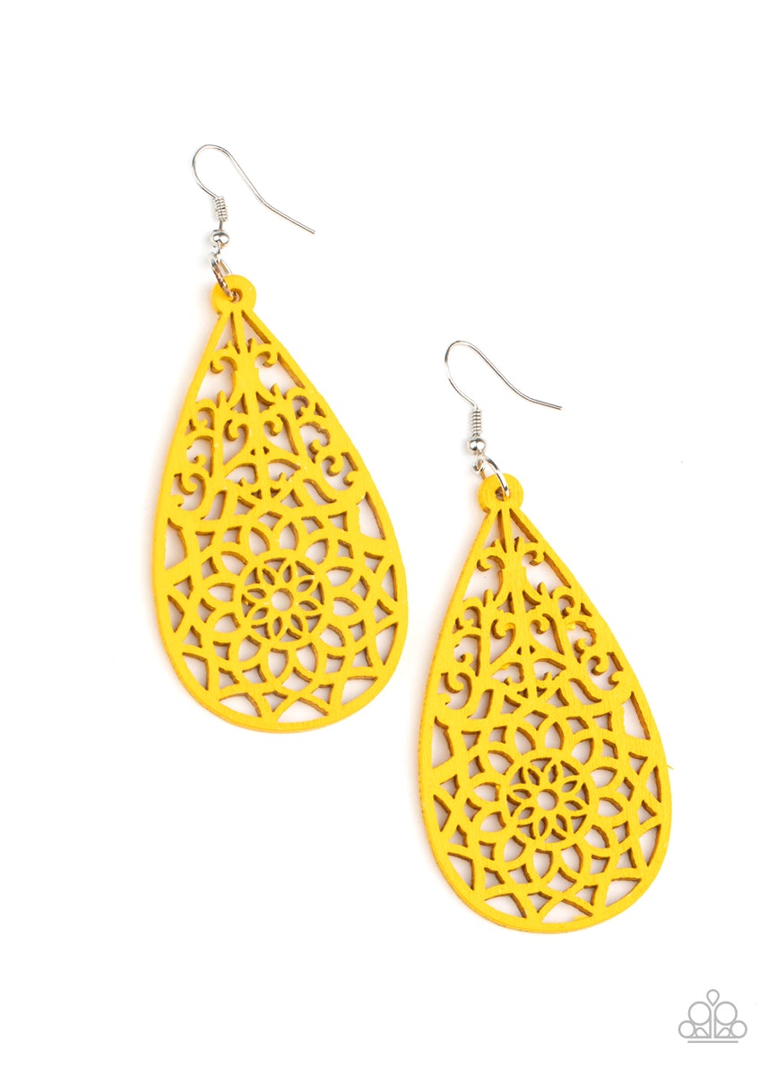 Paparazzi Seaside Sunsets Yellow Wooden Earrings online at AainaasTreasureBox #P5SE-YWXX-111XX