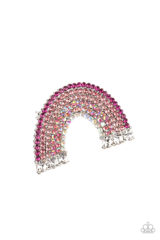 Somewhere Over The RHINESTONE Rainbow - Pink Hair Clip Paparazzi Accessories. #P7SS-PKXX-187XX