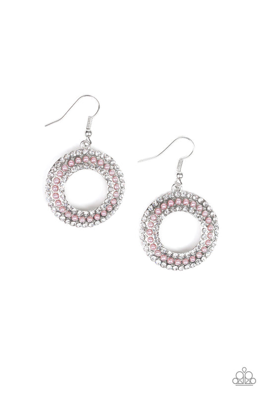 Sparkle Splurge - Pink Earring Paparazzi Accessories with small pearl