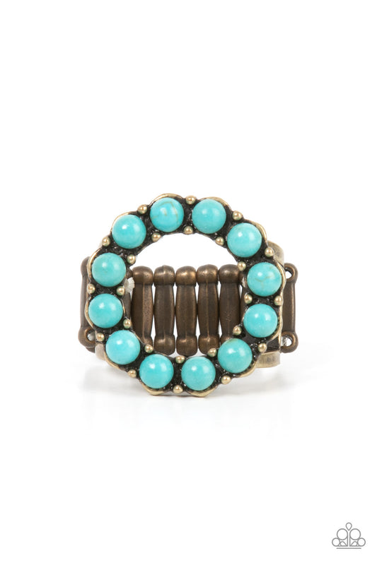 Paparazzi Stone Circles Brass Ring. Get Free Shipping. #P4SE-BRXX-075XX. Turquoise Stone floral ring
