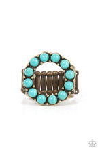 Load image into Gallery viewer, Paparazzi Stone Circles Brass Ring. Get Free Shipping. #P4SE-BRXX-075XX. Turquoise Stone floral ring
