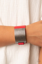 Load image into Gallery viewer, Studded Synchronism Red Leather Band Snap Closure Urban Bracelet Paparazzi Accessories.

