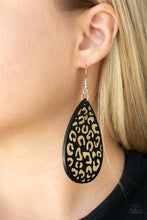 Load image into Gallery viewer, Suburban Jungle Black Wooden Cheetah Print Earrings Paparazzi Accessories. Get Free Shipping.
