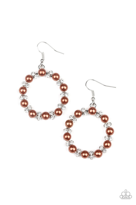 Symphony Sparkle Brown Earrings Paparazzi Accessories online at AainaasTreasureBox.#P5RE-BNXX-115XX
