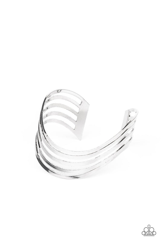Tantalizingly Tiered - Silver Cuff Bracelet Paparazzi Accessories