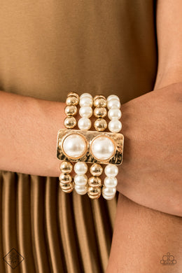 Paparazzi WEALTH-Conscious Gold Stretchy Bracelet. Subscribe & Save. Pearl & Gold Bracelet
