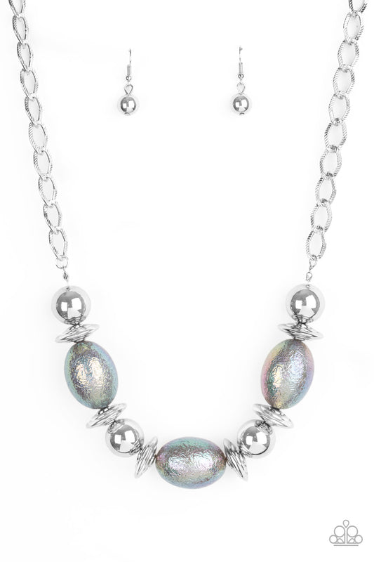 Paparazzi Welcome To The Big Leagues Silver Necklace. #P2RE-SVXX-370UR. Iridescent Jewelry