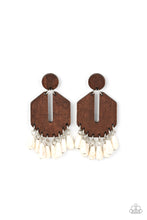 Load image into Gallery viewer, Paparazzi Western Retreat White Earrings. Subscribe &amp; Save. #P5PO-WTXX-339XX. Wooden Fringe Post
