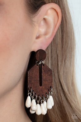 Western Retreat White Wooden Earring Paparazzi Accessories. Get Free Shipping. #P5PO-WTXX-339XX
