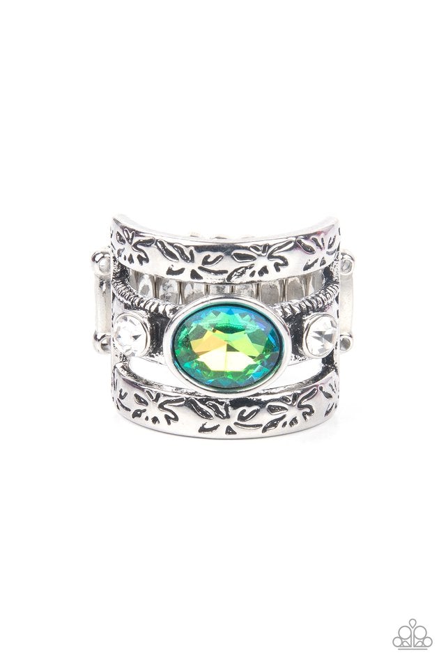 The GLEAMING Tower Green Ring Paparazzi Accessories #P4RE-GRXX-146XX Iridescent Paparazzi $5 Ring