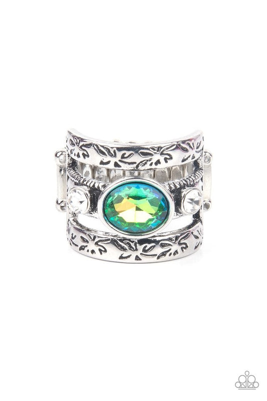The GLEAMING Tower Green Ring Paparazzi Accessories #P4RE-GRXX-146XX Iridescent Paparazzi $5 Ring