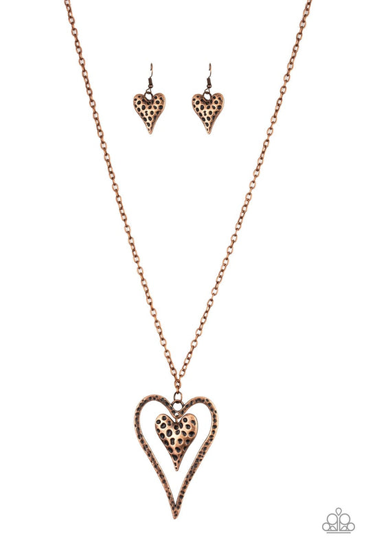 Hardened Hearts Copper Necklace Paparazzi Accessories Heart Necklace #P2WH-CPXX-162XX