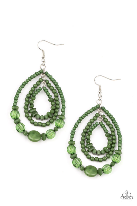 Prana Party - Green Earring Paparazzi $5 Jewelry. Shop now at AainaasTreasureBox. Free Shipping!