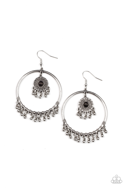 Sunny Equinox Black Earrings Paparazzi $8 Jewelry. Tribal Trendy Earrings. #P5SE-BKXX-214XX