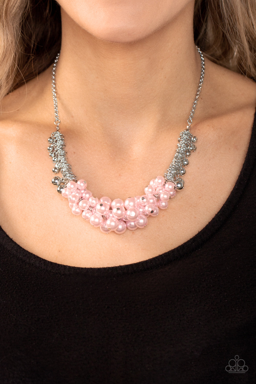 Paparazzi Bonus Points Pink Necklace. Get Free Shipping. #P2ST-PKXX-129XX. Pink pearl necklace