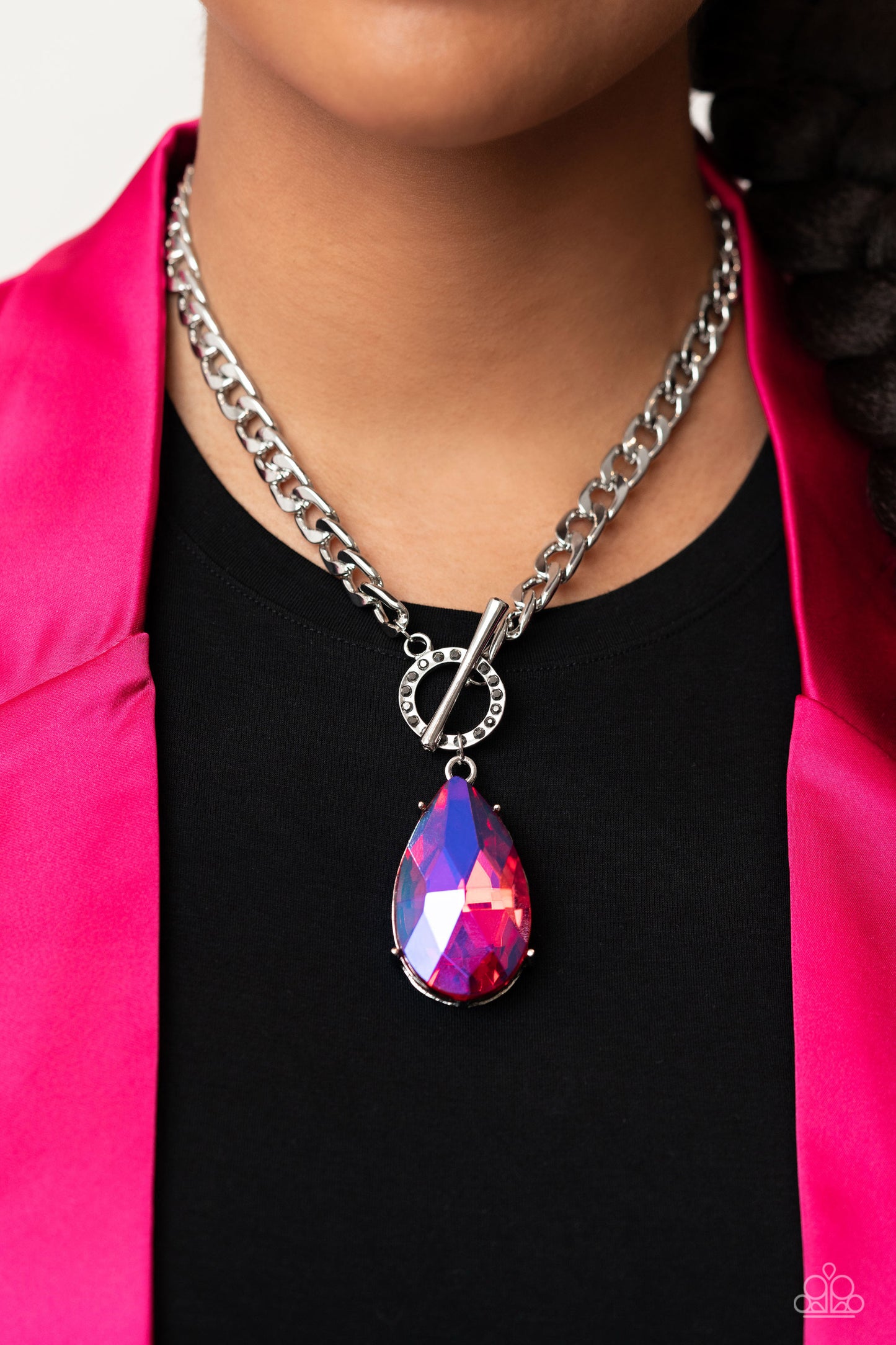Paparazzi Edgy Exaggeration Pink Necklace. Get Free Shipping. #P2ED-PKXX-052XX. Lariat Closure