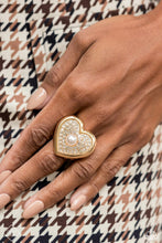 Load image into Gallery viewer, Paparazzi Fashion Fix March 2024 Ring Heartfelt Heritage Gold #P4RE-GDXX-285TJ. Statement Ring $5. 
