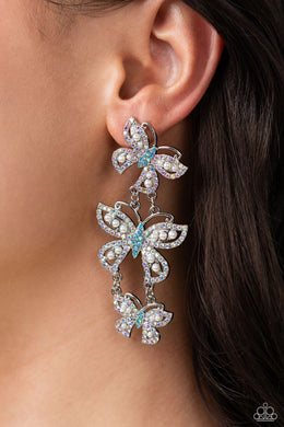 Fluttering Finale Multi Iridescent Butterfly $5 Earrings Paparazzi Accessories. Free Shipping