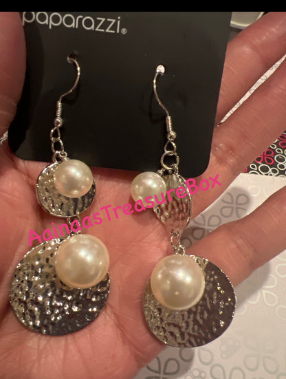 Pearl Drive Silver Earrings Paparazzi $8 Jewelry. Get Free Shipping. #P5ST-WTXX-034XX