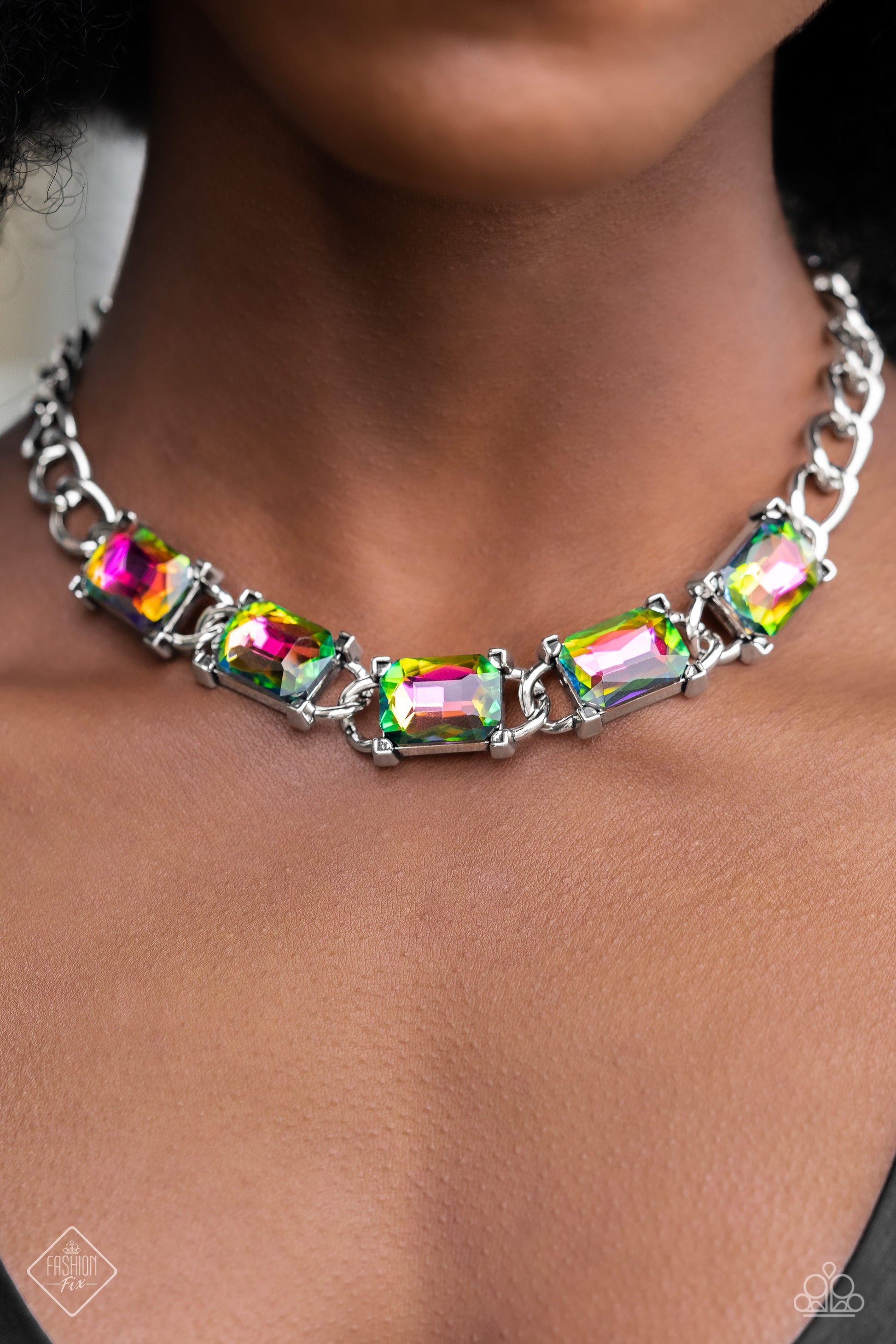 June 2023 Paparazzi Fashion Fix Necklace: "Radiating Review - Multi" (P2ST-MTXX-120NX). Free Ship