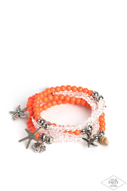 Ocean Breeze Orange Bracelet Paparazzi Accessories. Star Fish Charm, Floral charm, Sea Shells. Free