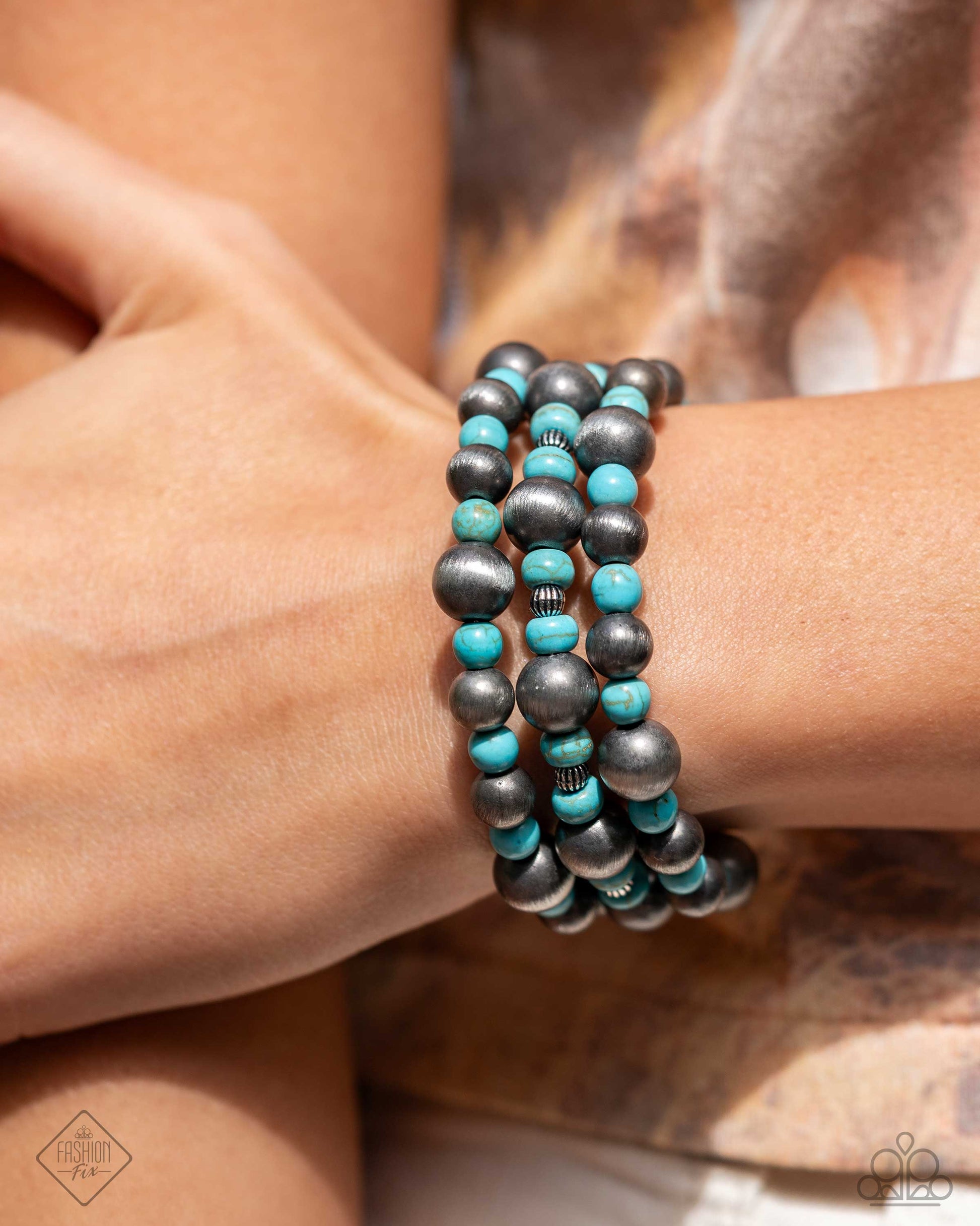 Paparazzi Fashion Fix Bracelet Desert Demand Blue bracelet. #P9SE-BLXX-461AC. Get Free Shipping.