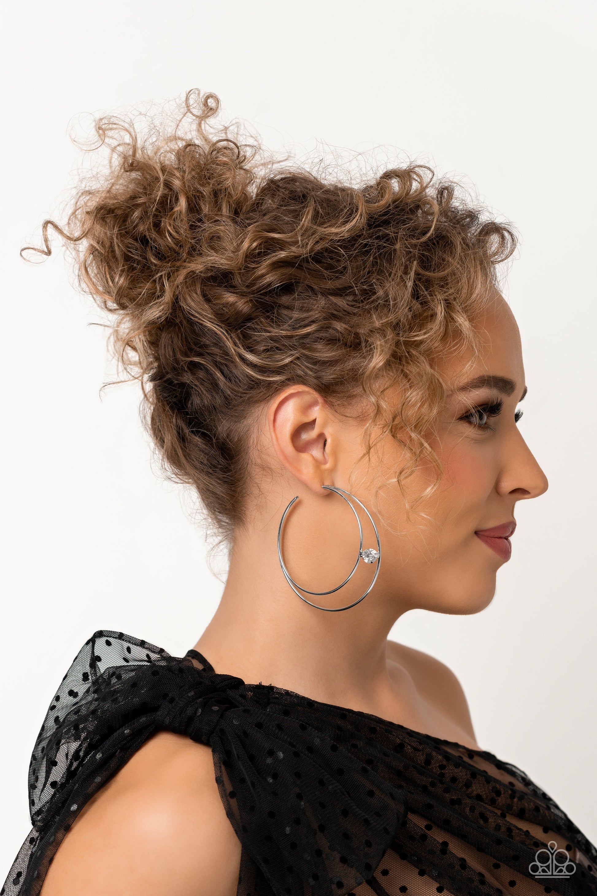May 2023 Life of the party Earring. Theater HOOP White Earring Paparazzi $8 jewelry for Women