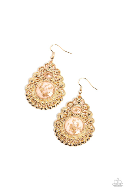 Paparazzi Welcoming Whimsy White and Gold Earring for women. $8 Fashion Jewelry. Get Free Shipping