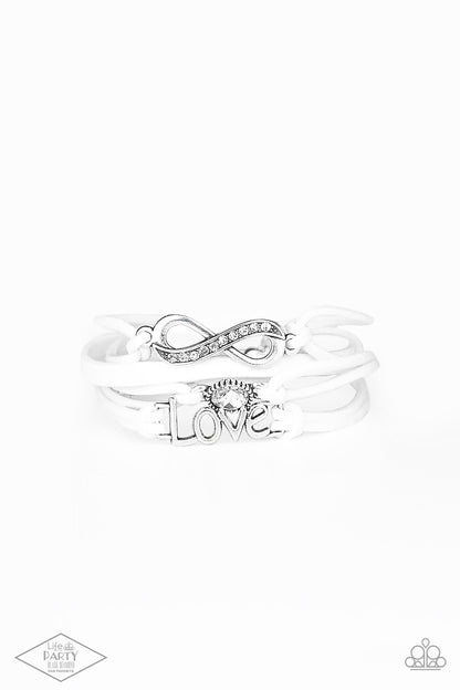 Infinitely Irresistible White Love Suede Knot Bracelet Paparazzi Accessories. Get Free Shipping