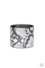 Load image into Gallery viewer, Paparazzi Whats HISS Is Mine - Silver Python Print - Thick Black Leather Band - Snap Bracelet
