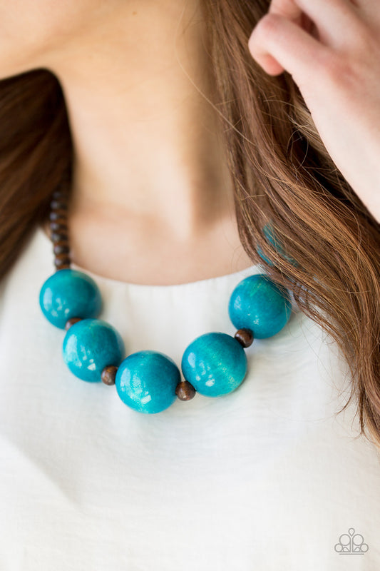 Oh My Miami - Blue Wooden Necklace Paparazzi