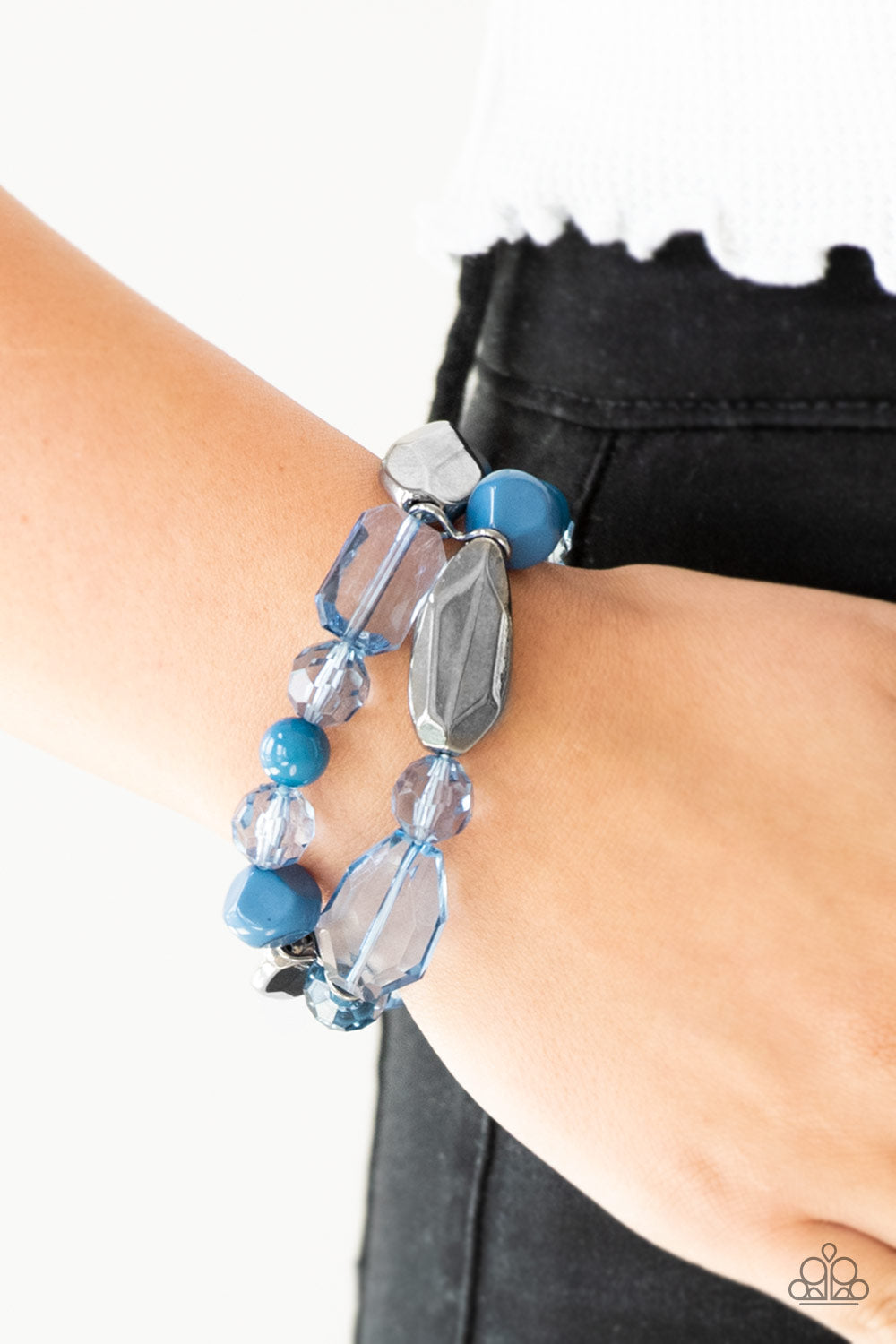 Paparazzi Bracelet ~ Rockin Rock Candy - Blue Stretchy Band Bracelet