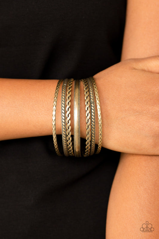 Paparazzi Earring ~ Rattle and Roll - Brass Bangle Bracelet