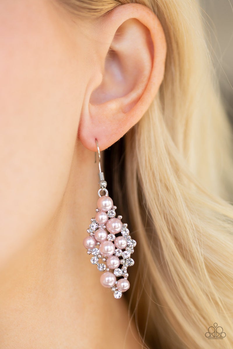 Paparazzi Famous Fashion - Pink Pearl with white rhinestones $5 earrings