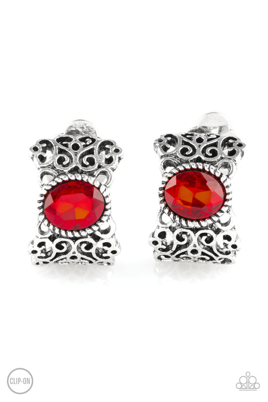 Glamorously Grand Duchess Red Earring Paparazzi Accessories. #P5CO-RDXX-009XX. Get Free Shipping