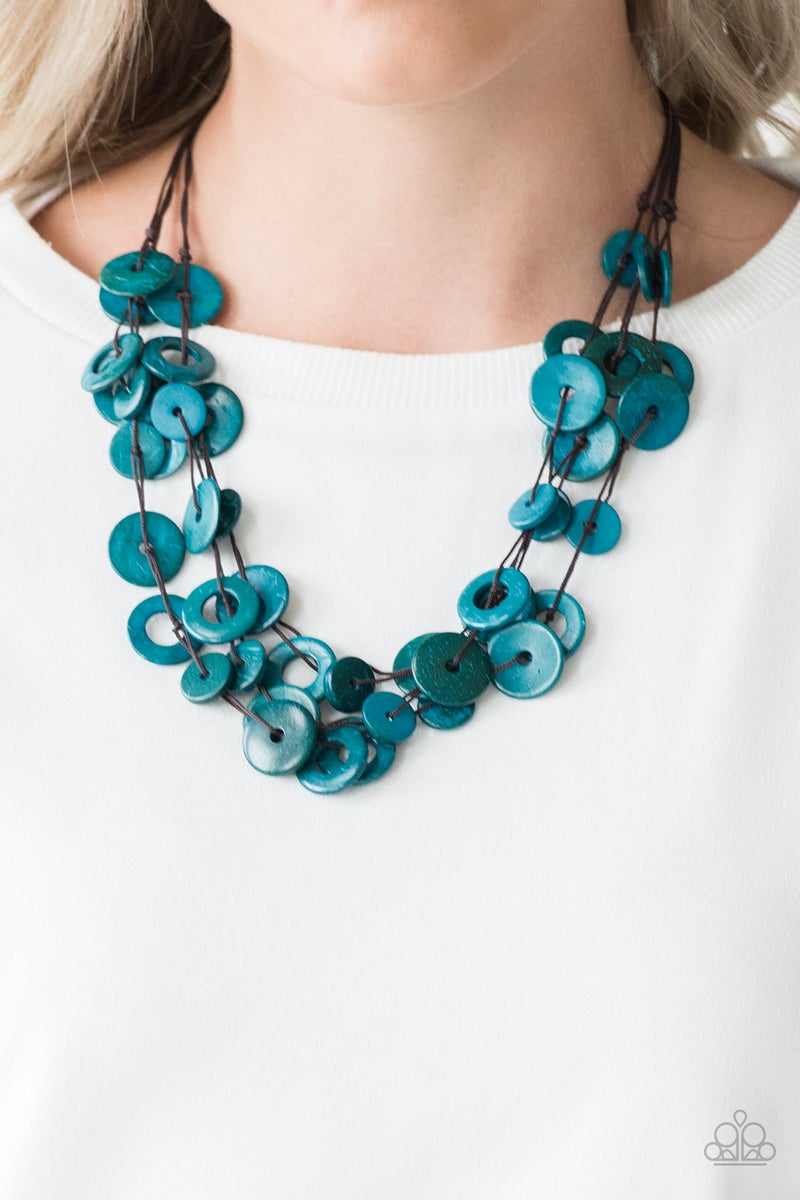 Wonderfully Walla Walla - Blue Wooden Necklace Paparazzi Accessories