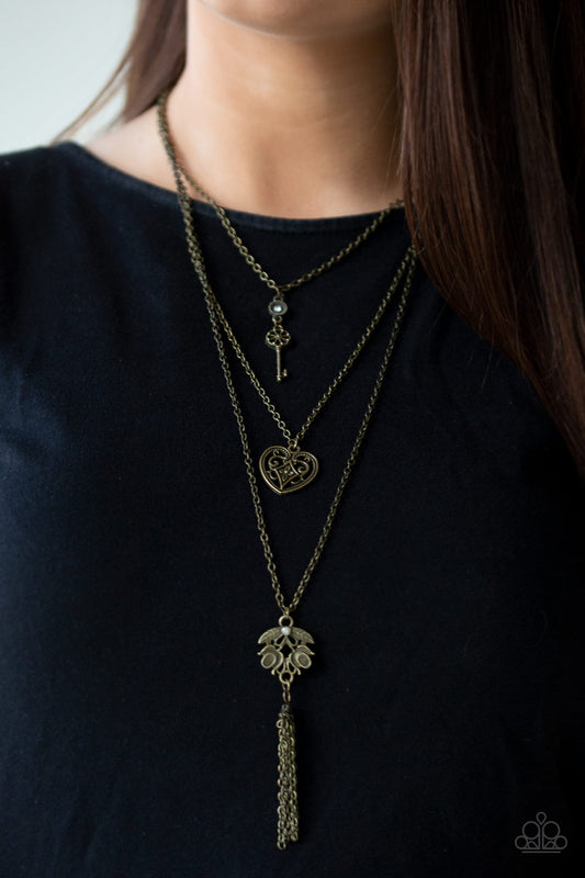 Paparazzi Necklace ~ Love Opens All Doors - Brass Heart and Leaf Necklace