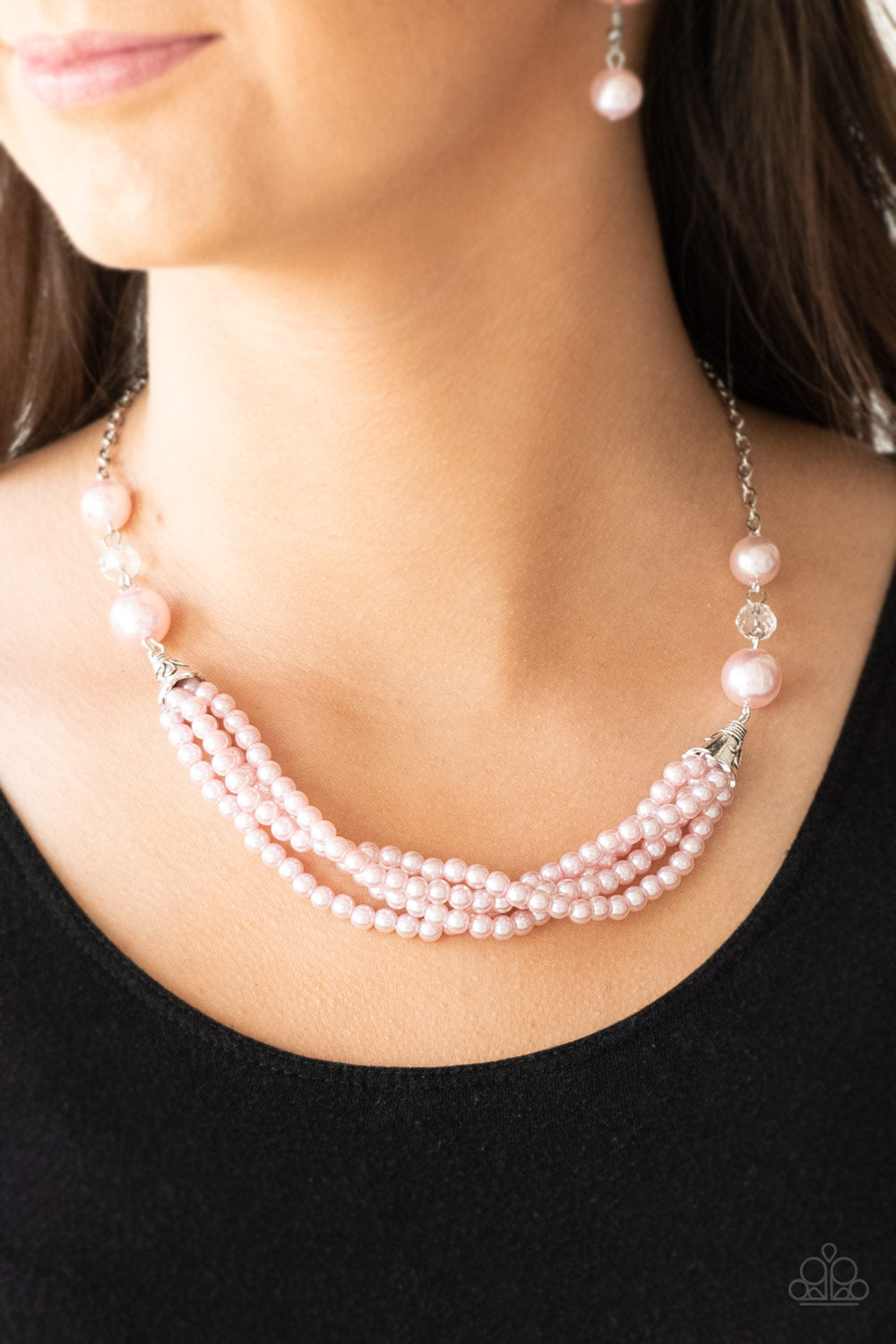 Paparazzi Necklace ~ One-WOMAN Show - Pink Pearls Necklace