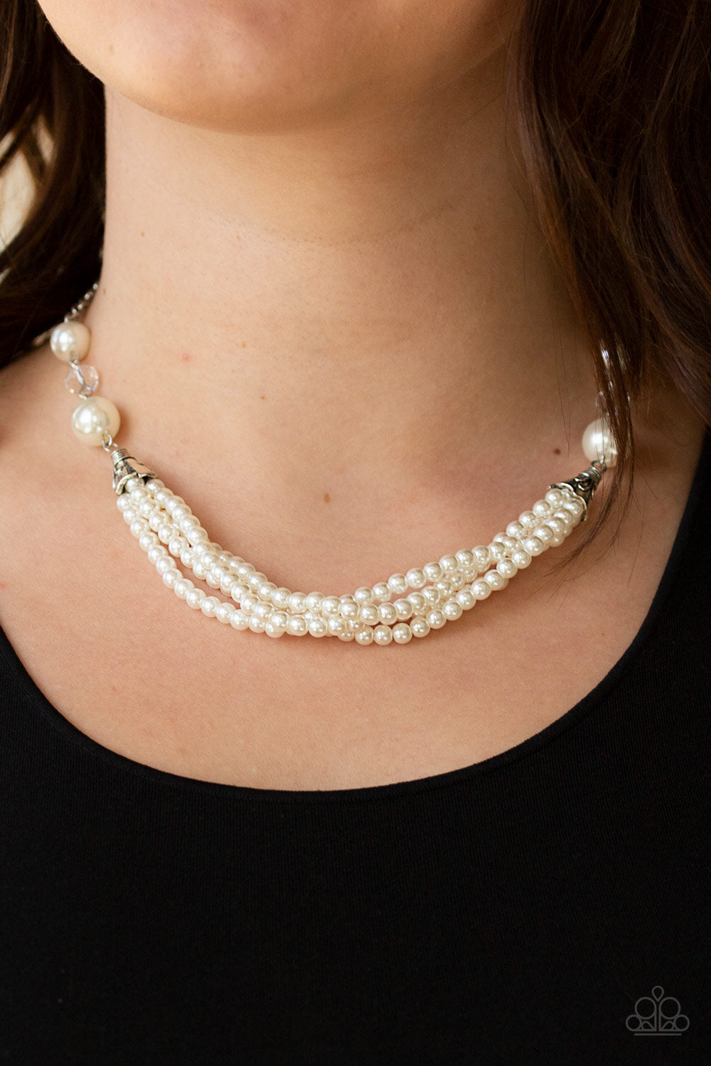 Paparazzi One-WOMAN Show - White Pearl Necklace Empower Me Pink Exclusive. #P2RE-WTXX-334XX