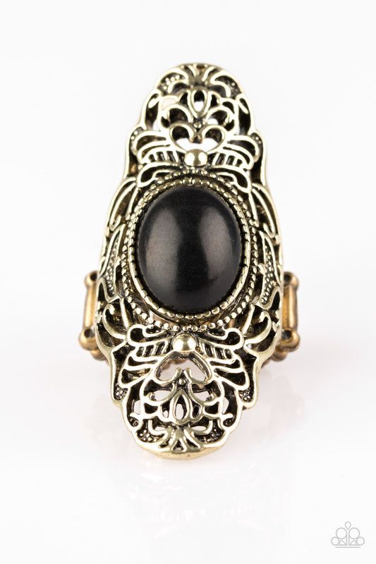 Paparazzi Ego Trippin - Brass and Black Stone Ring