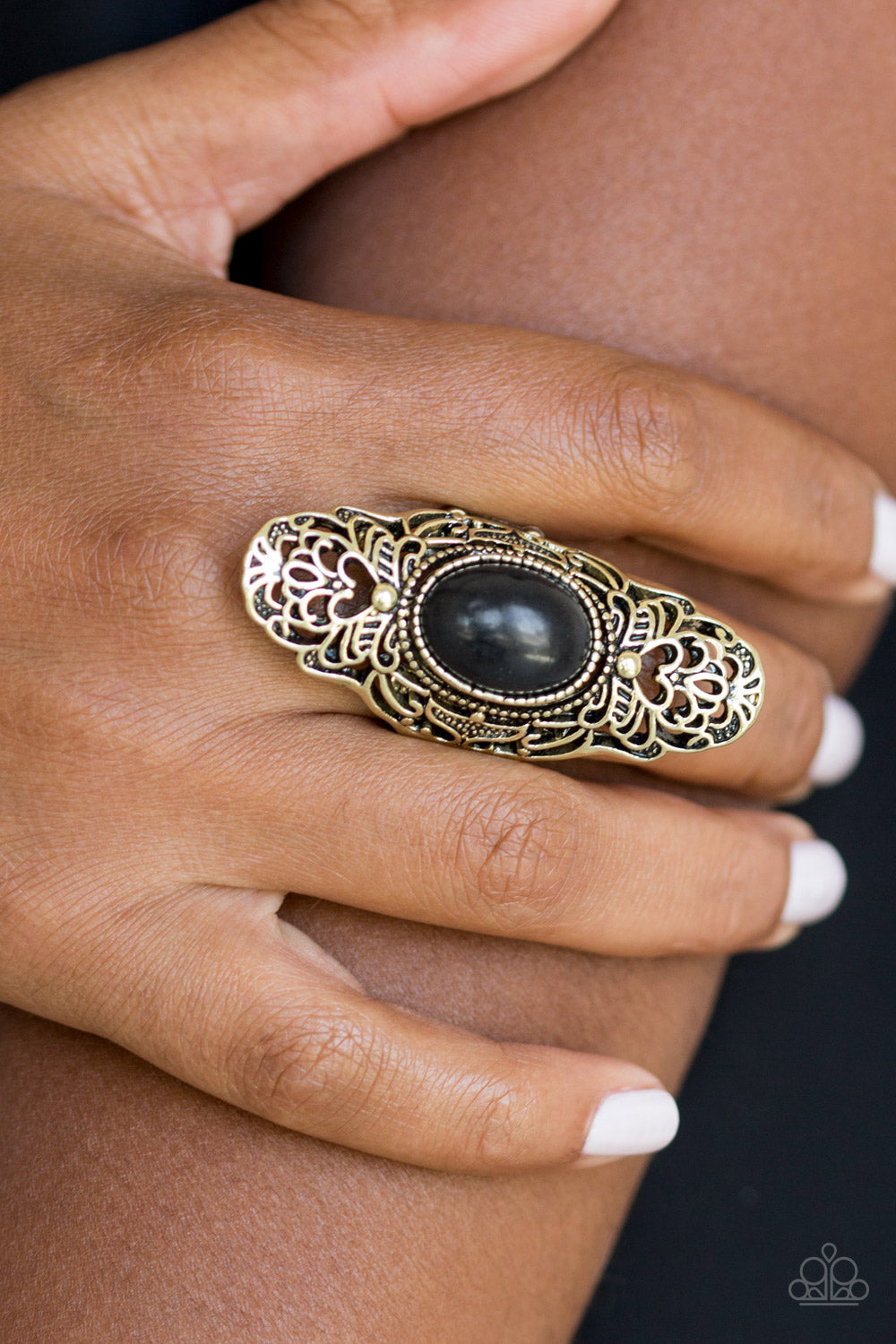 Paparazzi Ring ~ Ego Trippin - Brass and Black Stone Ring