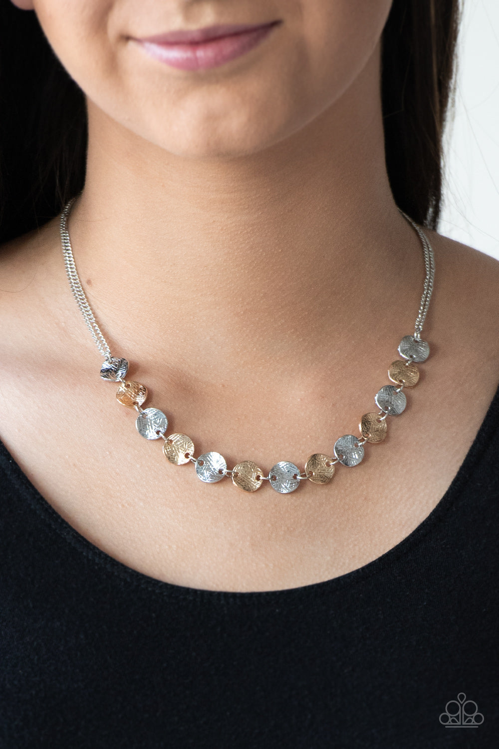 Paparazzi Simple Sheen Silver Necklace. Dainty Multi metal $5 Jewelry. Get Free Shipping.