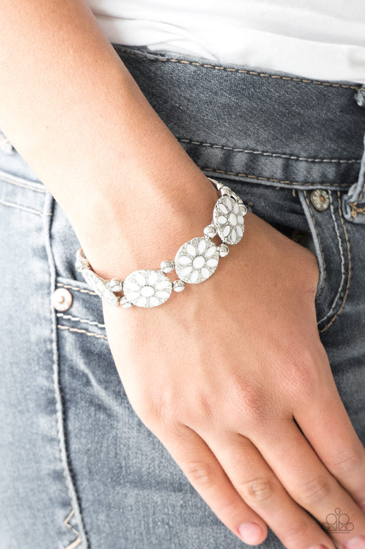 Dancing Dahlias - White Bracelet Paparazzi Accessories