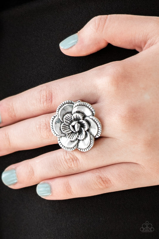 Paparazzi FLOWERBED and Breakfast Silver Ring. Get Free Shipping. #P4WH-SVXX-117XX. Floral $5 Ring