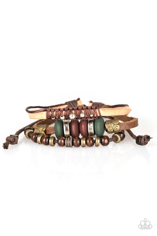 Paparazzi Country Campout Brown Urban Bracelet. Sliding knot closure leather bracelets