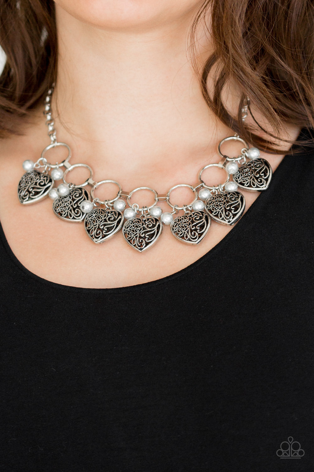 Paparazzi Necklace ~ Very Valentine - Silver Heart Necklace