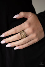 Load image into Gallery viewer, Paparazzi Kaboom! Brass and Topaz Rhinestone Ring. Subscribe &amp; Save! #P4RE-BRXX-114XX

