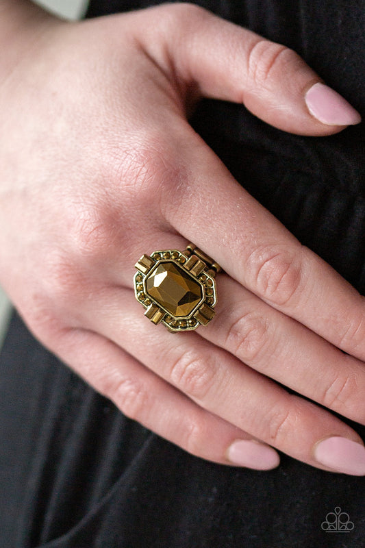Paparazzi Outta My Way! - Brass Ring with aurum rhinestones. Get Free Shipping! #P4ED-BRXX-063XX
