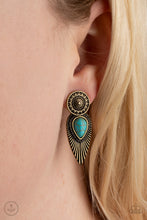 Load image into Gallery viewer, Paparazzi Fly Into the Sun Brass Earrings $5 post style earring online #P5PO-BRBL-041XX
